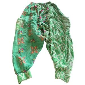 Kantha Bae Harem Pants Free Size Green Mixed Print Quilt Boh Joggers Hippie